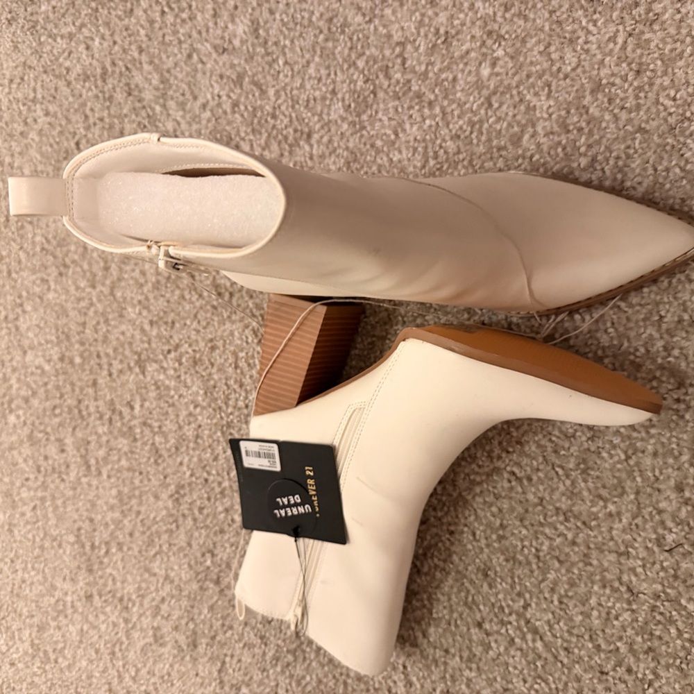 Forever 21 Cream Heeled Boots